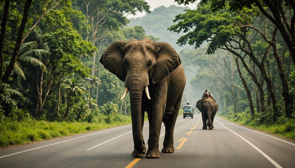 wild elephants adorn road